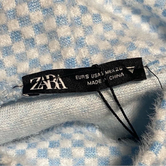 Zara Checkered Faux Fur Jacquard Mock Neck Top • S - Picture 3 of 5